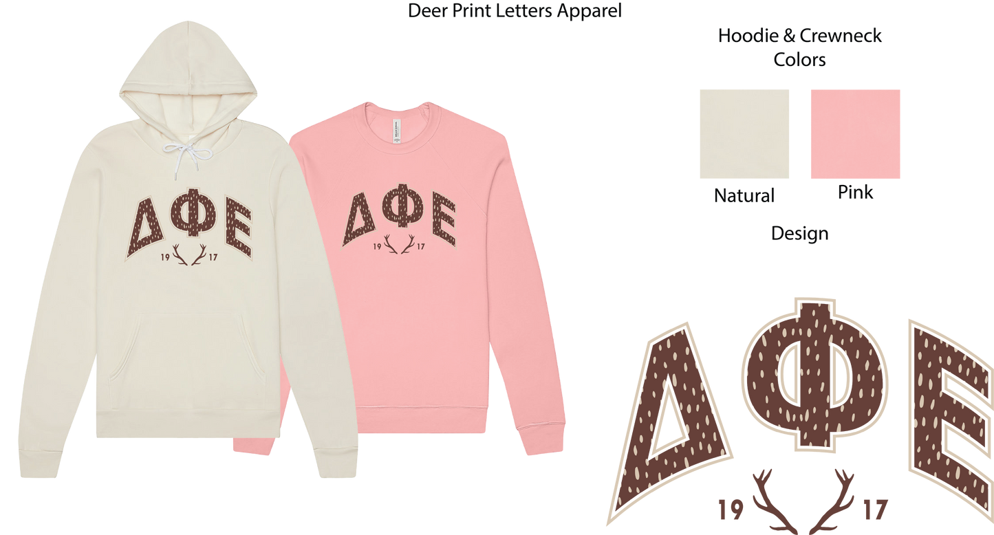 Delta Phi Epsilon Fawn Print Varsity Hoodie
