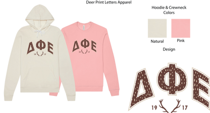 Delta Phi Epsilon Fawn Print Varsity Crewneck