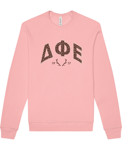 Delta Phi Epsilon Fawn Print Varsity Crewneck