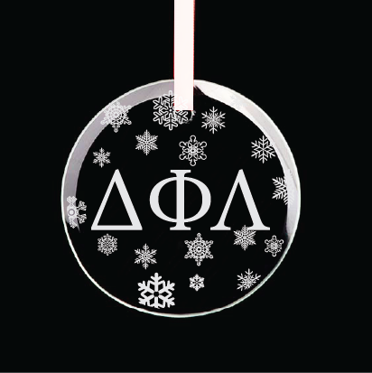 Delta Phi Lambda Round Multi-Snowflake Ornament w/ White Ribbon