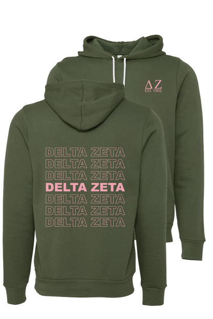 Delta Zeta Repeating Name Hooded Sweatshirts