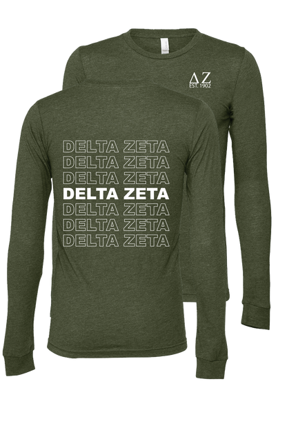 Delta Zeta Repeating Name Long Sleeve T-Shirts