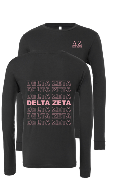 Delta Zeta Repeating Name Long Sleeve T-Shirts
