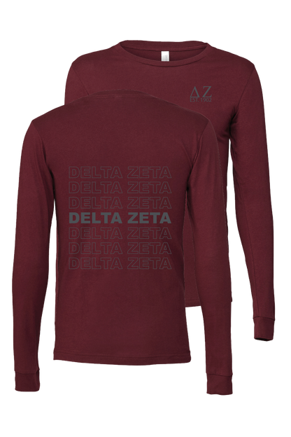 Delta Zeta Repeating Name Long Sleeve T-Shirts