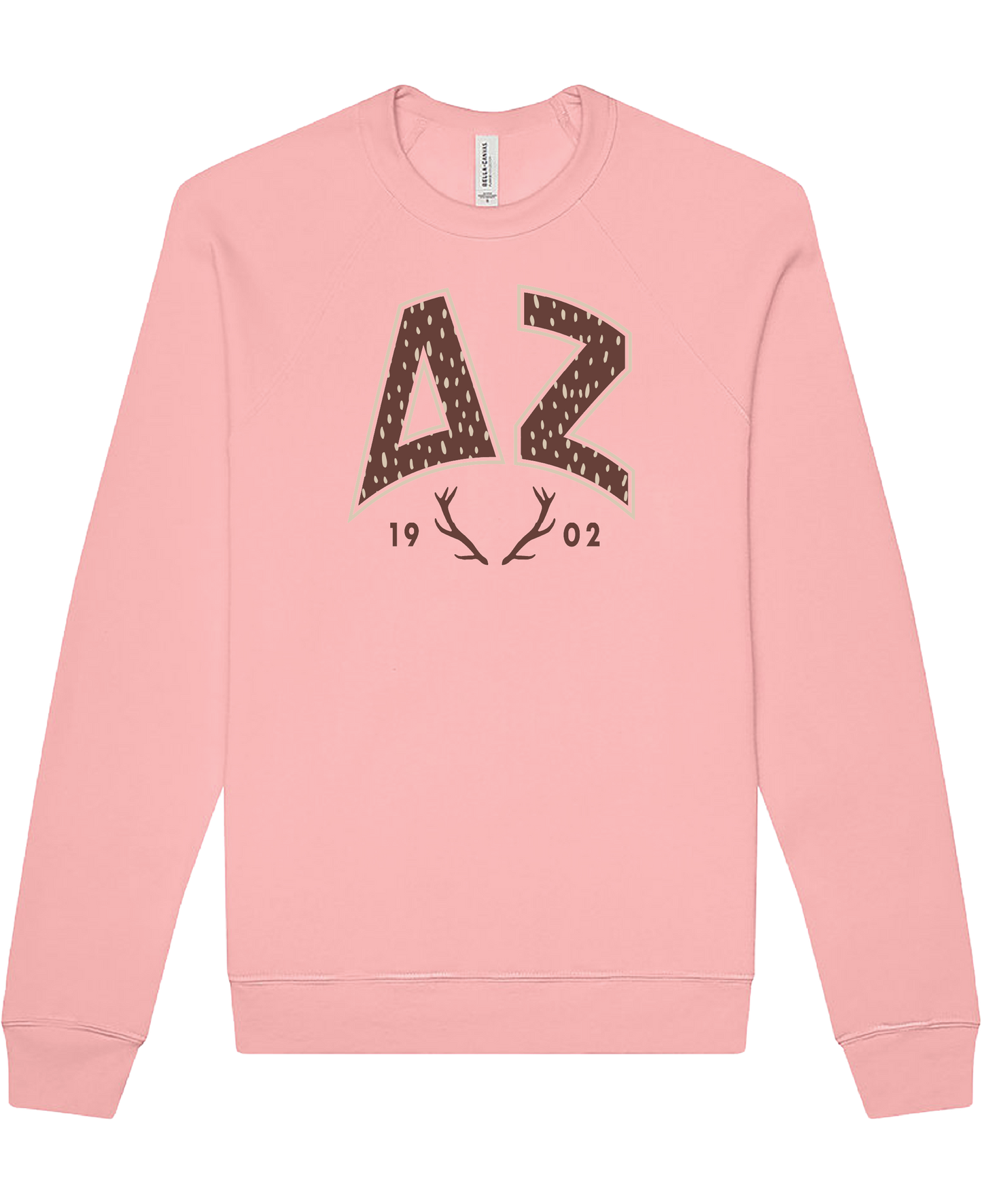 Delta Zeta Fawn Print Varsity Crewneck