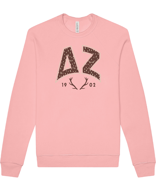 Delta Zeta Fawn Print Varsity Crewneck