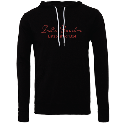 Delta Upsilon Embroidered Scripted Name Hooded Sweatshirts