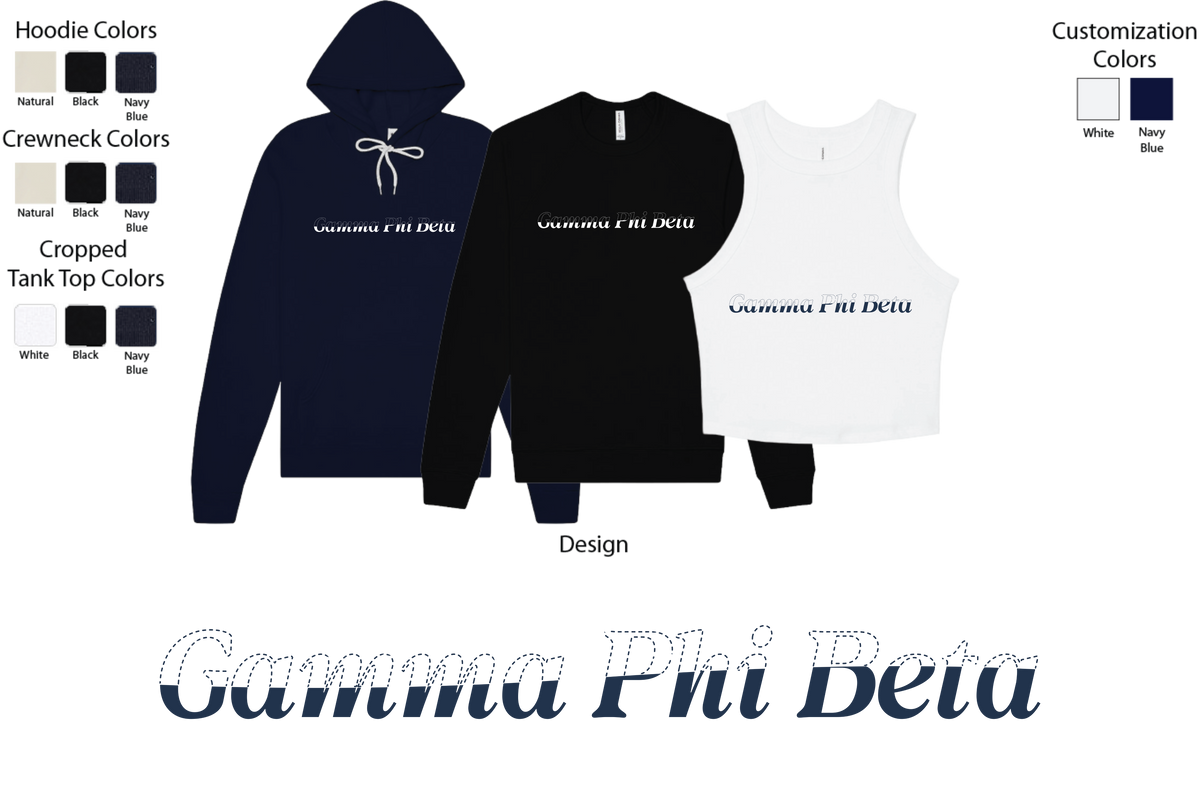 Gamma Phi Beta Stitched Outline Crewnecks