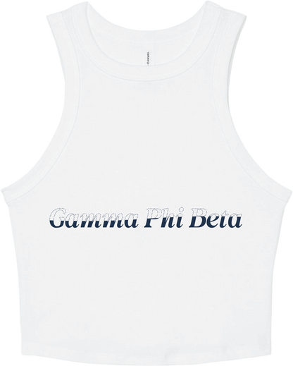 Gamma Phi Beta Stitched Outline Cropped Tanks