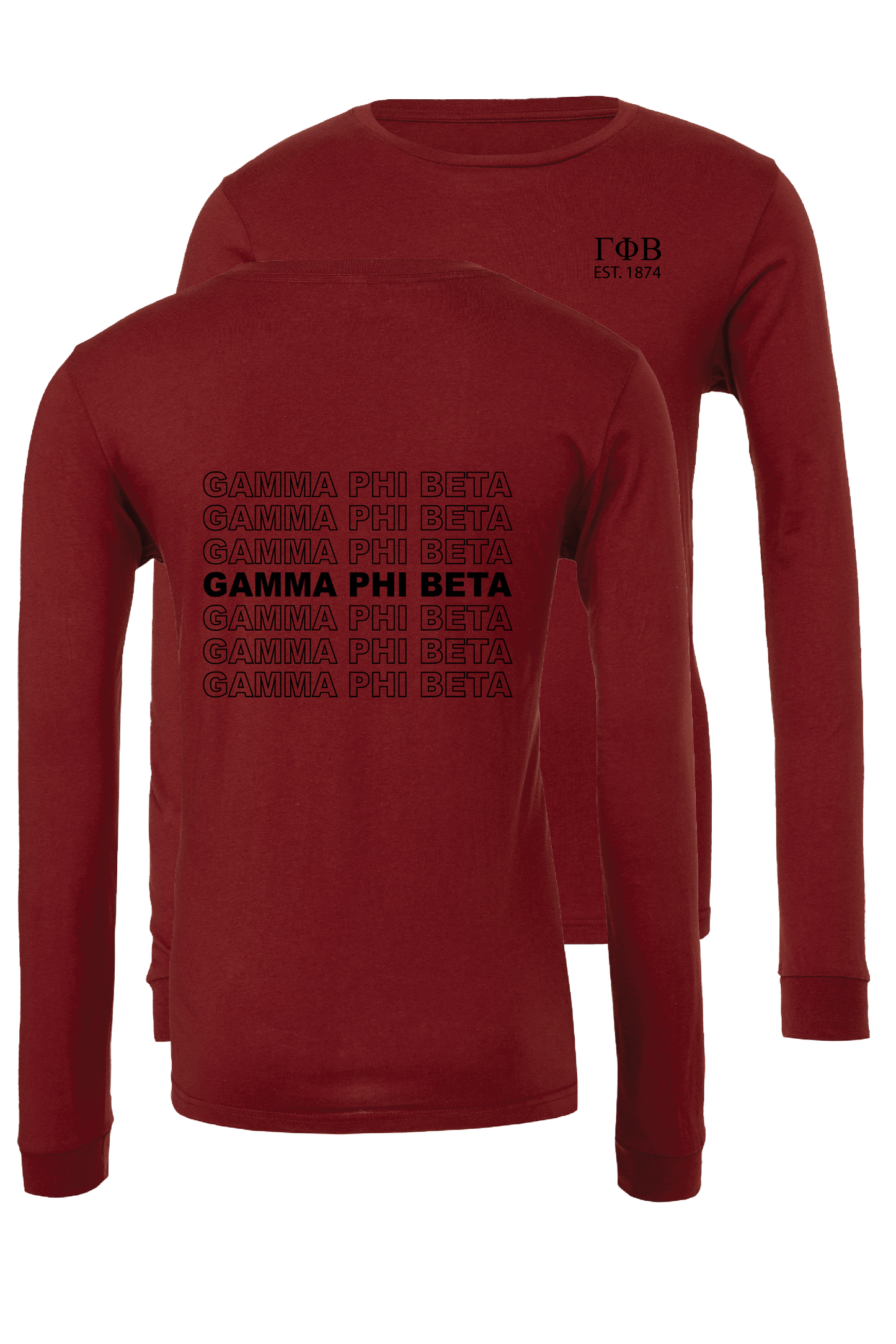 Gamma Phi Beta Repeating Name Long Sleeve T-Shirts