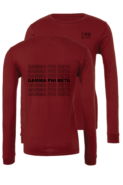 Gamma Phi Beta Repeating Name Long Sleeve T-Shirts