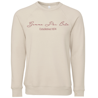 Gamma Phi Beta Embroidered Scripted Name Crewneck Sweatshirts