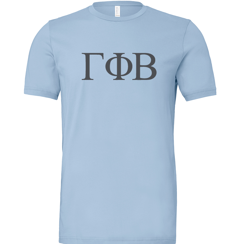 Gamma Phi Beta Lettered Short Sleeve T-Shirts X-Small Baby Blue Black