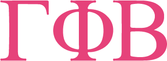 Gamma Phi Beta letters in pink on a white background