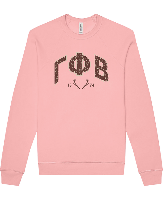 Gamma Phi Beta Fawn Print Varsity Crewneck