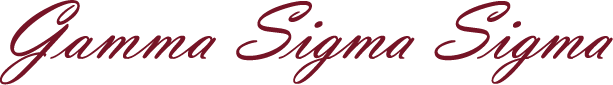 Decorative text 'Gamma Sigma Sigma' in a cursive font on a white background