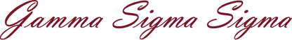 Decorative text 'Gamma Sigma Sigma' in a cursive font on a white background
