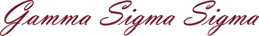 Decorative text 'Gamma Sigma Sigma' in a cursive font on a white background