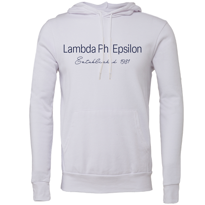 Lambda Phi Epsilon Embroidered Printed Name Hooded Sweatshirts