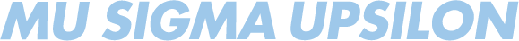 MU SIGMA UPSILON text in blue on a white background
