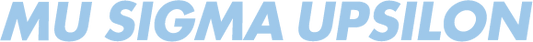 MU SIGMA UPSILON text in blue on a white background
