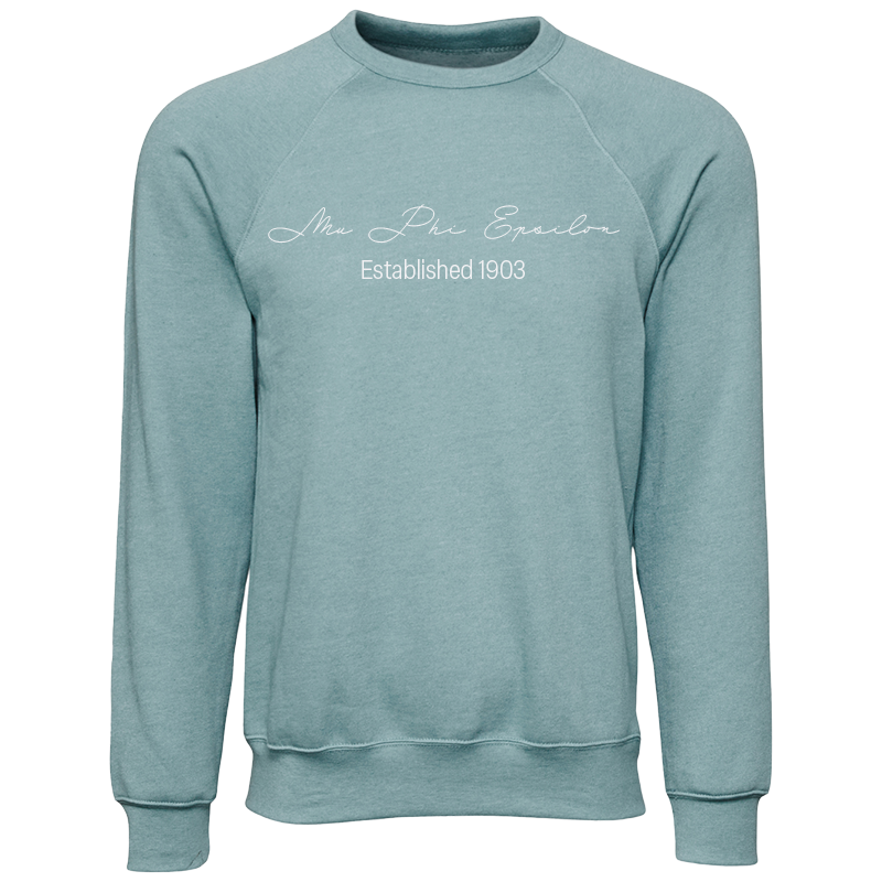 Mu Phi Epsilon Embroidered Scripted Name Crewneck Sweatshirts