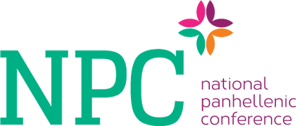 Logo of the National Panhellenic Conference with colorful flower design and 'NPC' text.