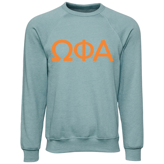 Omega Phi Alpha Embroidered Lettered Crewneck Sweatshirts