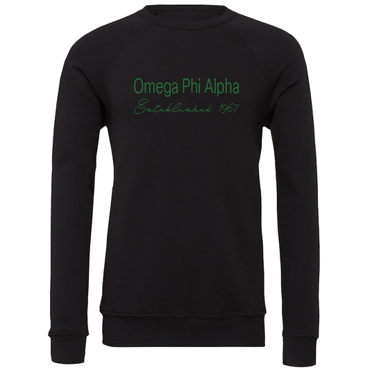 Omega Phi Alpha Embroidered Printed Name Crewneck Sweatshirts