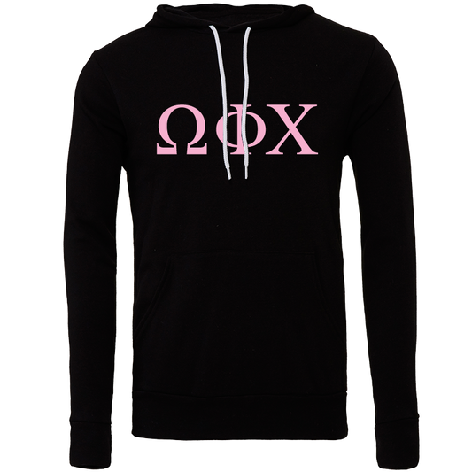 Black hoodie with white drawstrings on a white background
