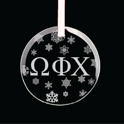 Omega Phi Chi Round Multi-Snowflake Ornament w/ White Ribbon