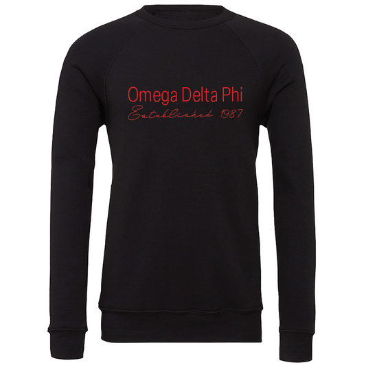 Omega Delta Phi Embroidered Printed Name Crewneck Sweatshirts