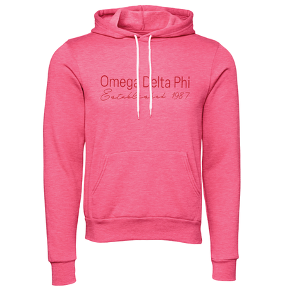 Omega Delta Phi Embroidered Printed Name Hooded Sweatshirts