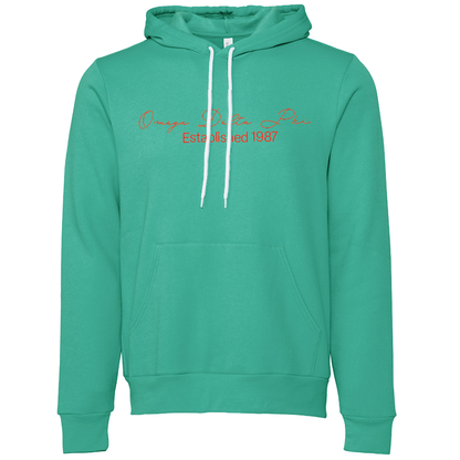 Omega Delta Phi Embroidered Scripted Name Hooded Sweatshirts