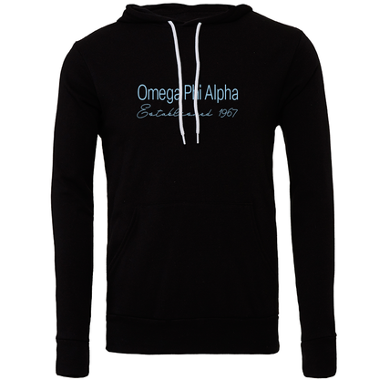 Omega Phi Alpha Embroidered Printed Name Hooded Sweatshirts