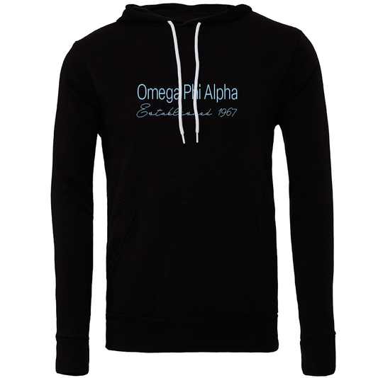 Omega Phi Alpha Embroidered Printed Name Hooded Sweatshirts