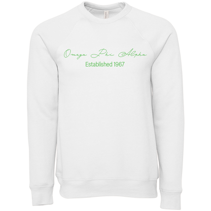 Omega Phi Alpha Embroidered Scripted Name Crewneck Sweatshirts