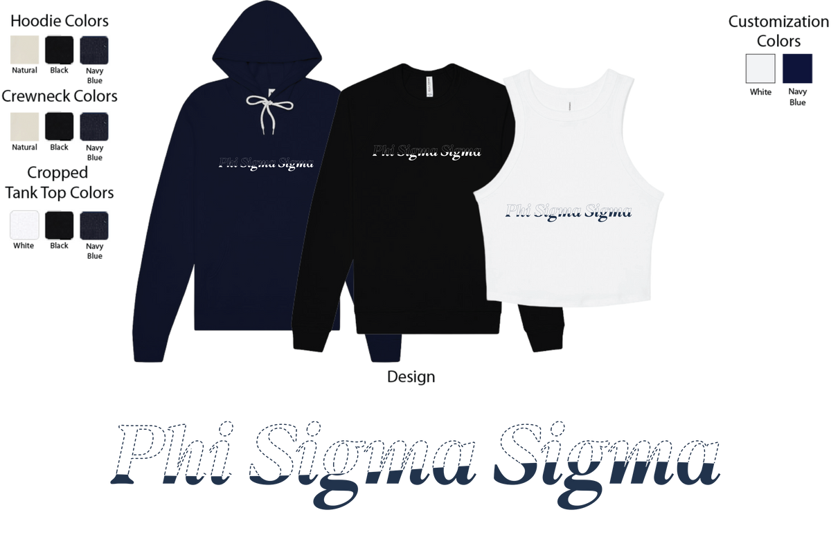 Phi Sigma Sigma Stitched Outline Hoodies