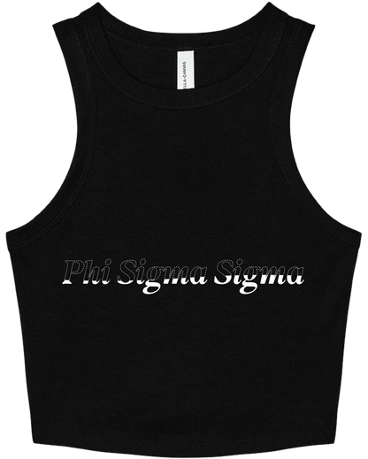 Phi Sigma Sigma Stitched Outline Cropped Tanks