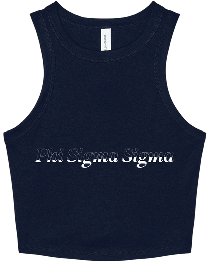Phi Sigma Sigma Stitched Outline Cropped Tanks