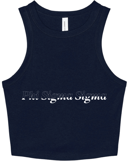 Phi Sigma Sigma Stitched Outline Cropped Tanks