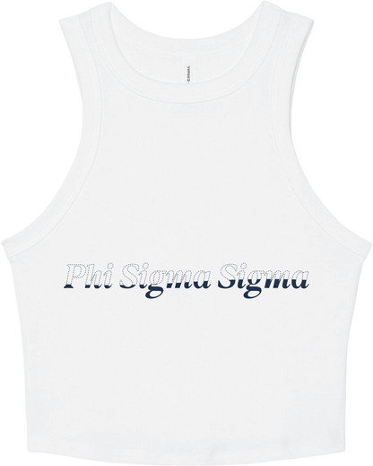Phi Sigma Sigma Stitched Outline Cropped Tanks