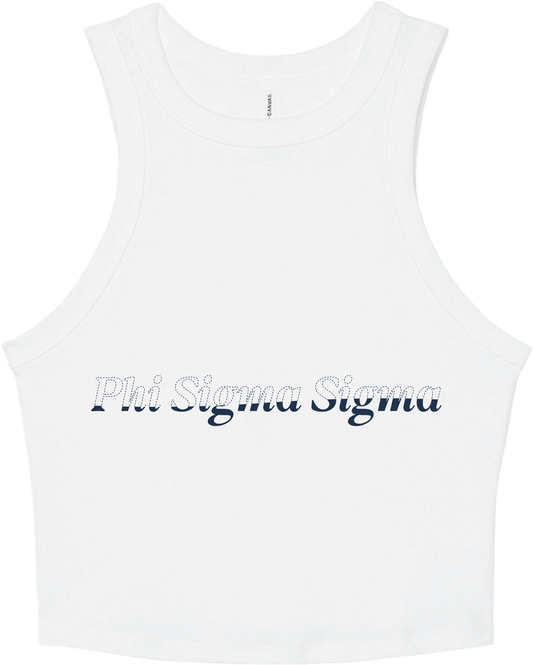 Phi Sigma Sigma Stitched Outline Cropped Tanks