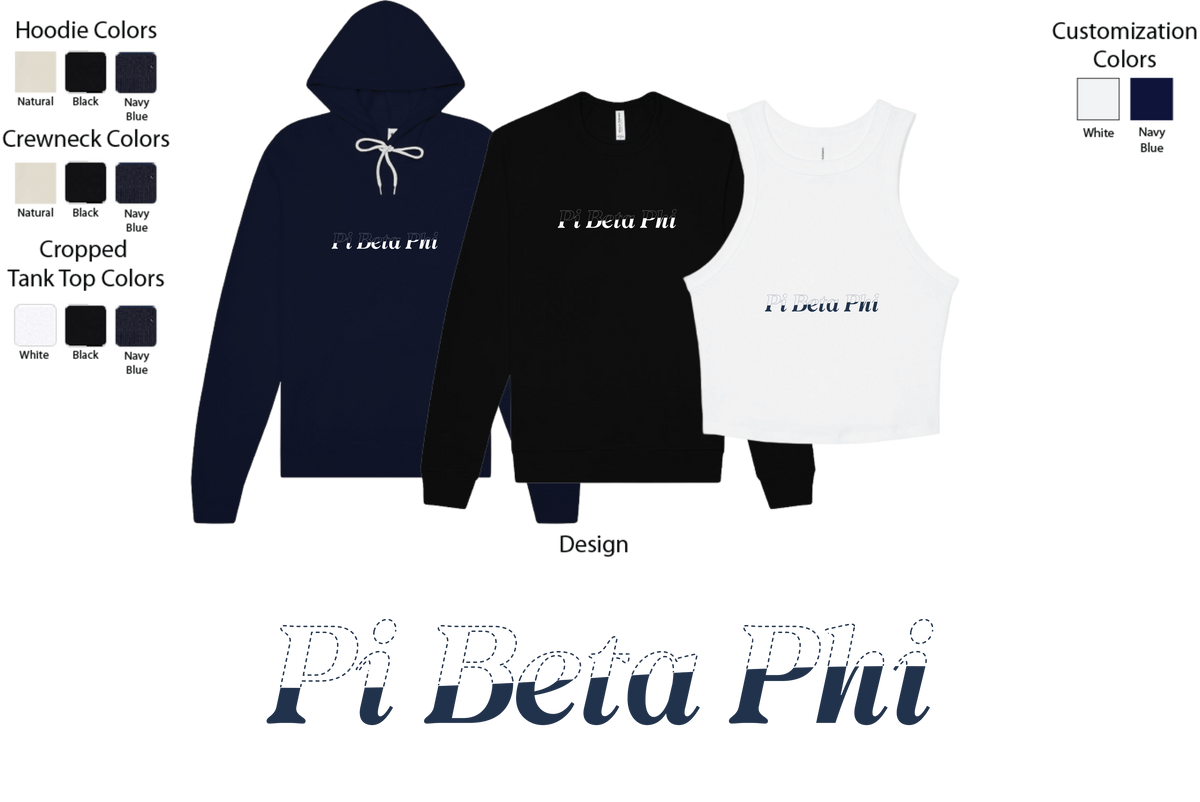 Pi Beta Phi Stitched Outline Hoodies