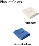 Two blankets, one in parchment color and the other in ultramarine blue, displayed against a white background.