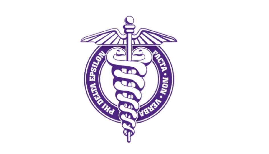 Phi Delta Epsilon logo with caduceus symbol on a white background