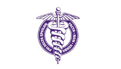 Phi Delta Epsilon logo with caduceus symbol on a white background