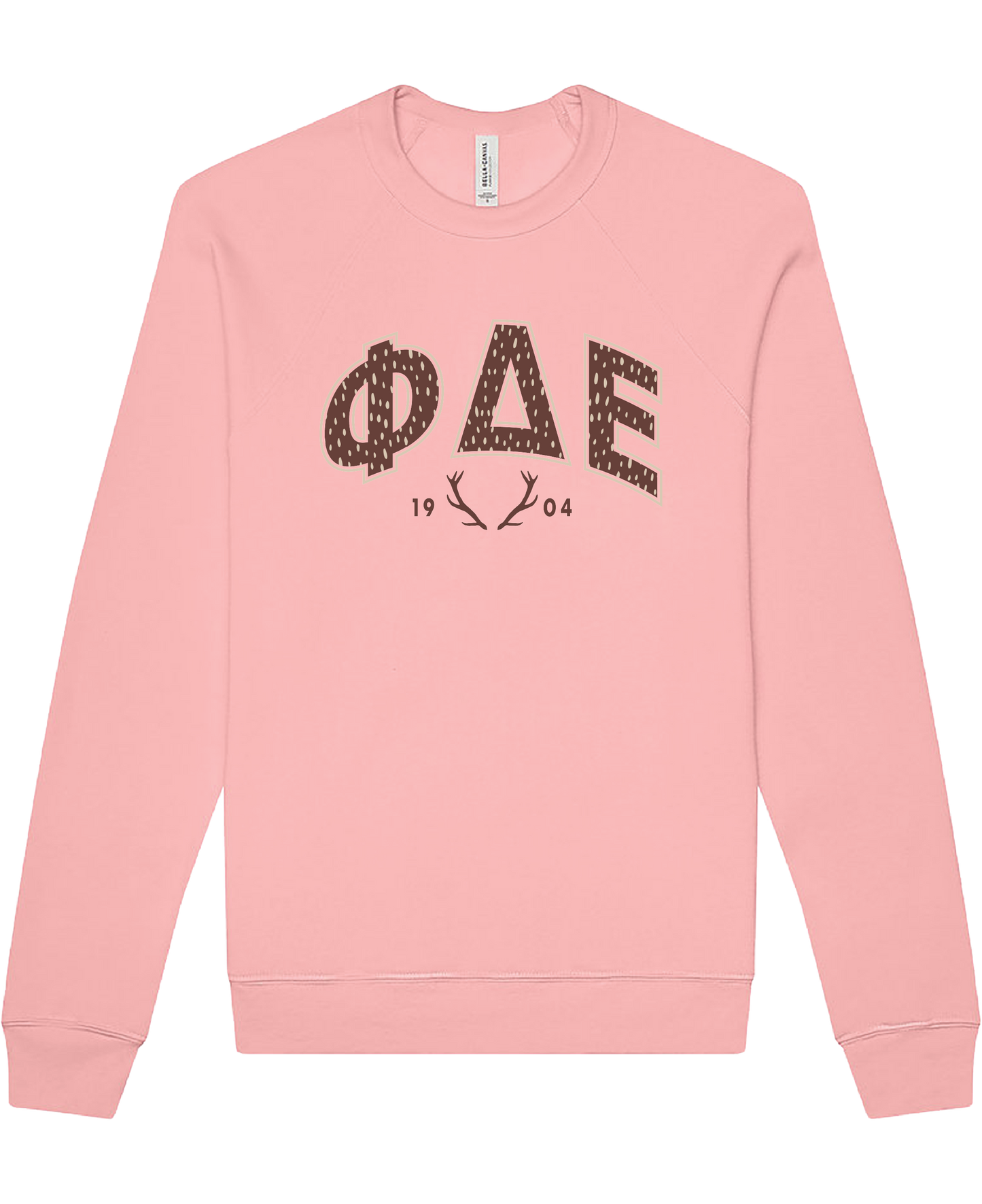 Phi Delta Epsilon Fawn Print Varsity Crewneck