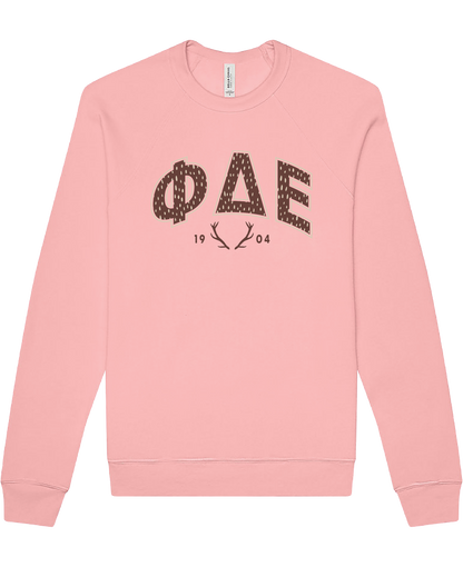 Phi Delta Epsilon Fawn Print Varsity Crewneck