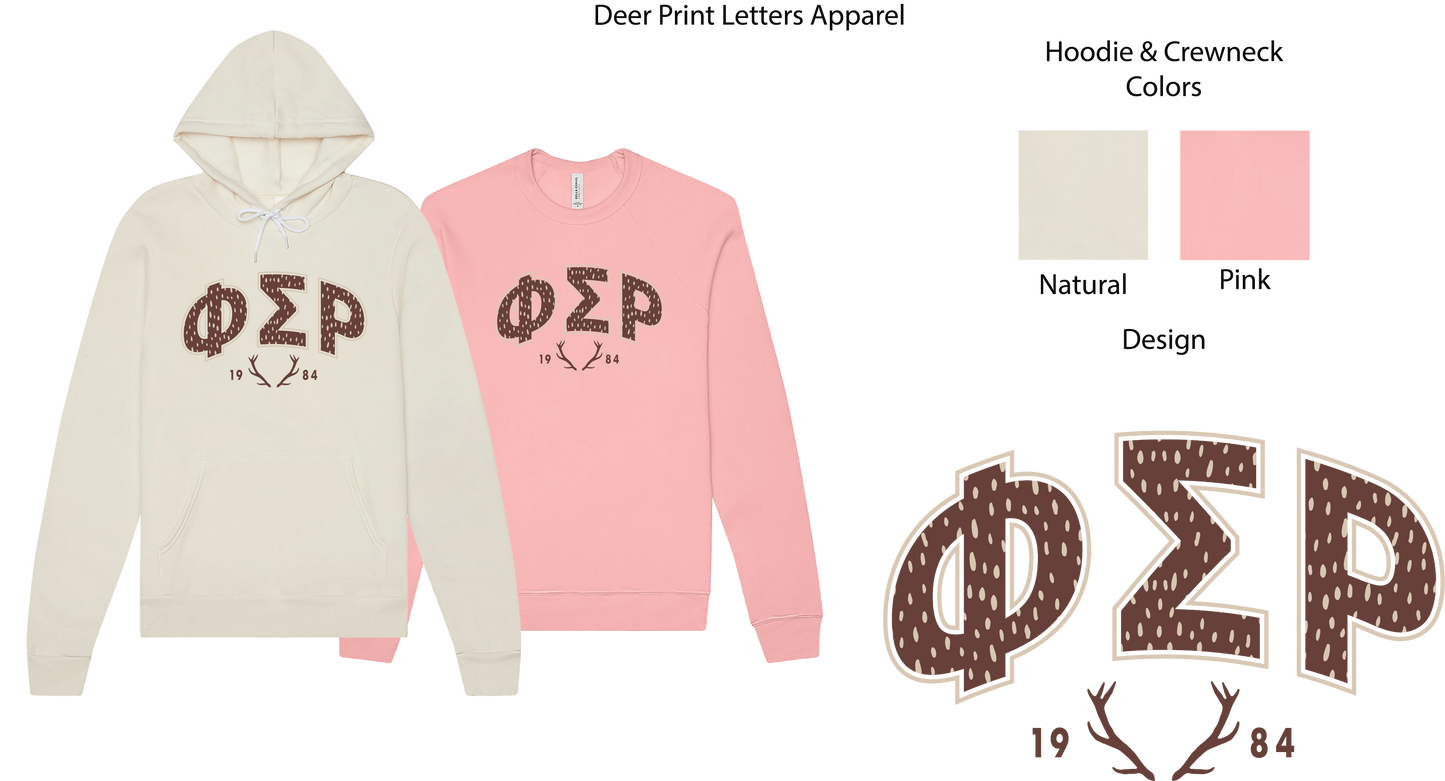 Phi Sigma Rho Fawn Print Varsity Crewneck